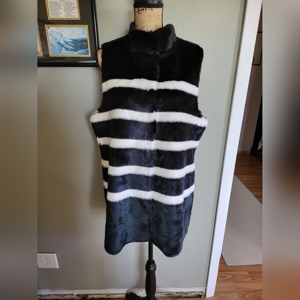 Chico's Black Label Faux Fur Striped Vest